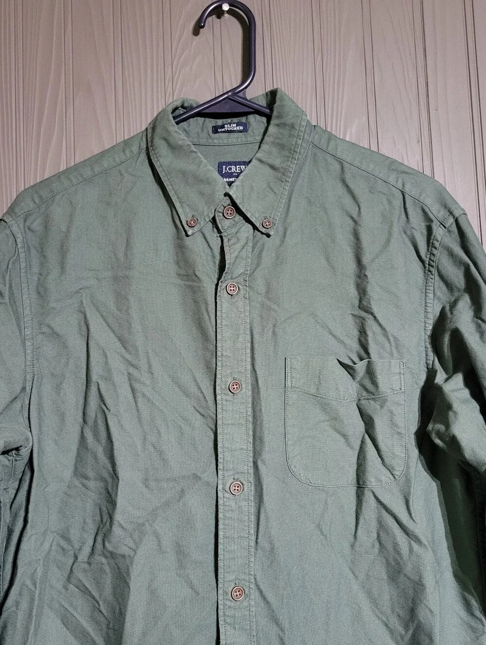 J. Crew Long Sleeve Button Down Shirt Slim Untucked Cotton Green Men's Medium